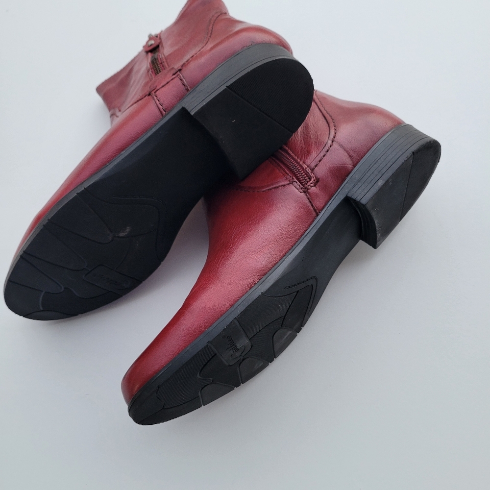 Earthies Burgundy Leather Side-Zip Ankle Boots - Picture 5 of 7